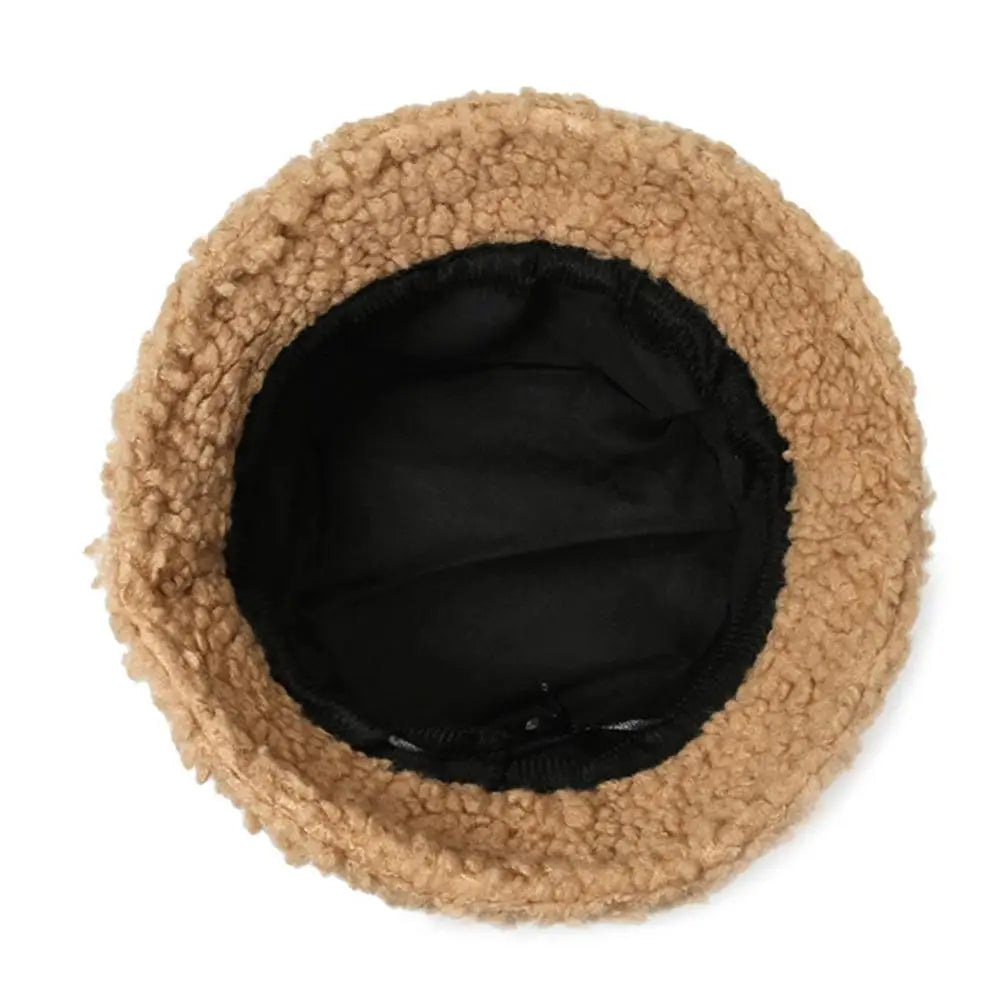 Korean Fisherman Hat Pure Color Warm Embroidered Letter Beanie Plush Light Weight Cap Unisex Casual Bucket Hat