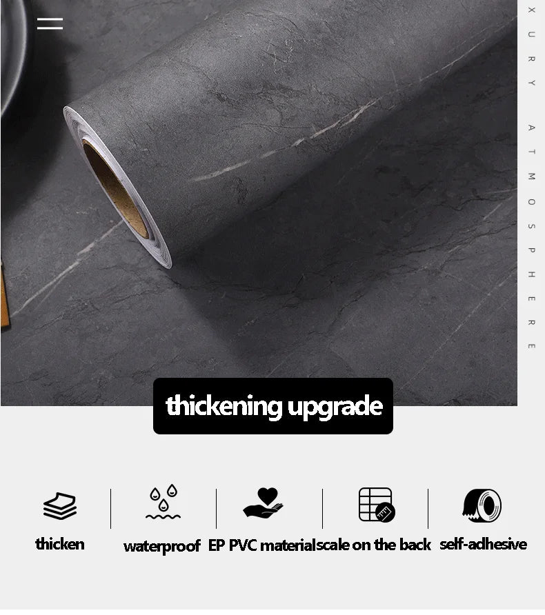 Matte Thick Gray Marble Pattern Waterproof Film Furniture Self-Adhesive Wallpaper Kitchen Countertop Oil-Proof Rock Wall Sticker
