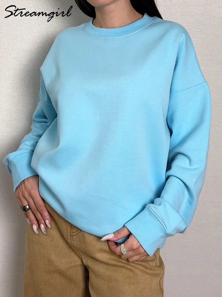 White Oversized Crewneck Sweatshirts Women Autumn Comfort Colors Pink Mom Sweatshirt Yellow Cotton Fall Sweatshirt For Women