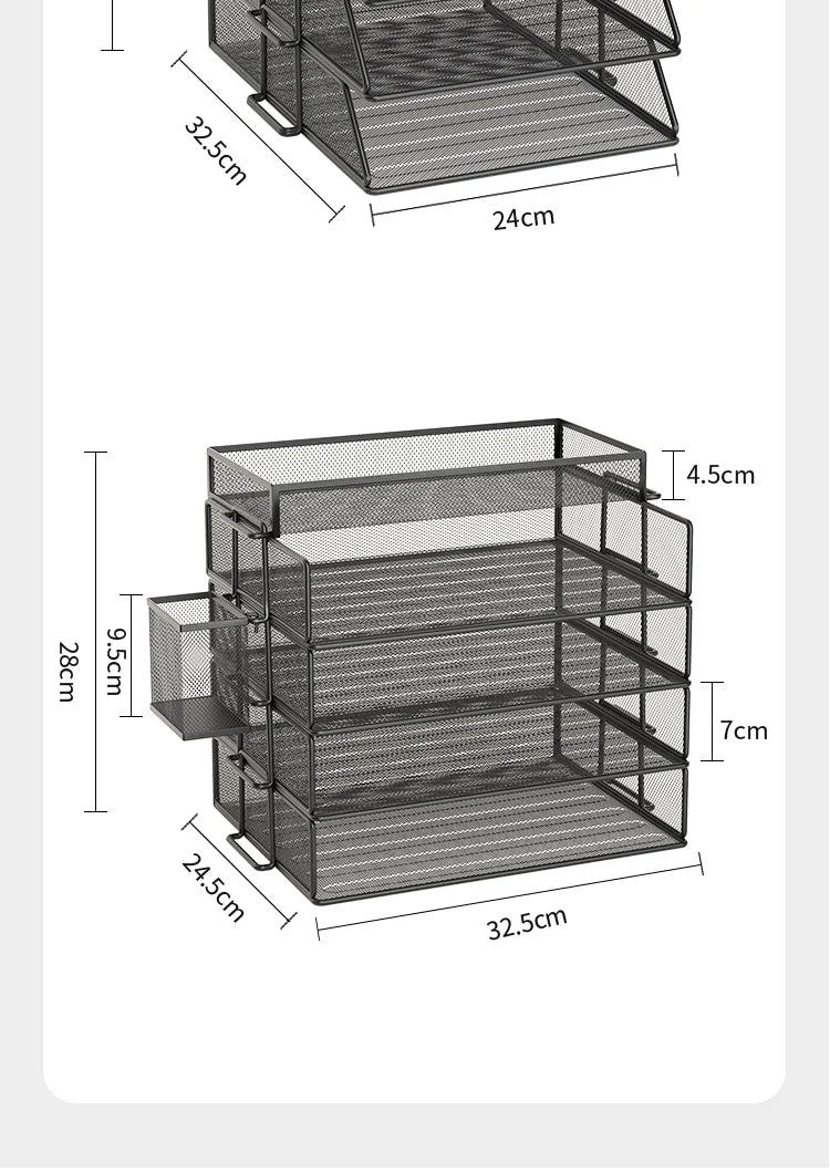 4-Tier Desk Organizer Stackable Tray Office Desk Organizer File and Desktop Holder for Paper Letter Accessories Black