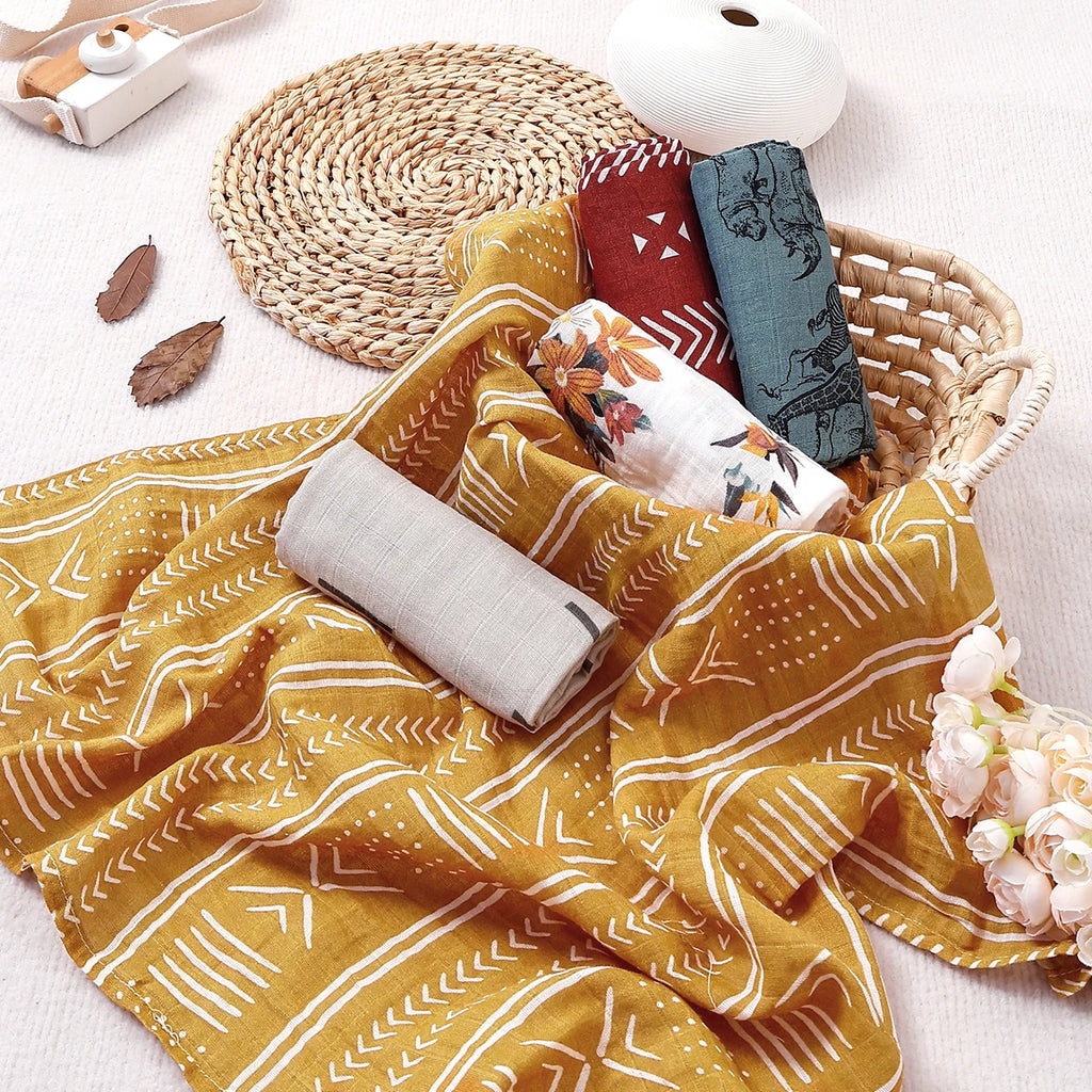Happyflute 5 Pcs/set 60*60cm Muslin Baby Swaddle 100% Cotton Soft