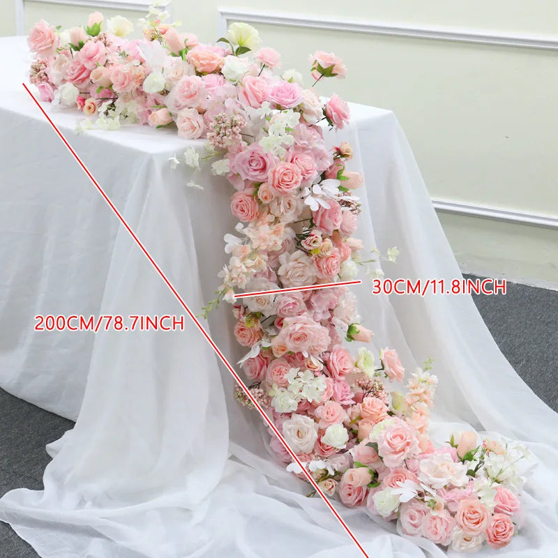 White Wedding Backdrop Decor Rose Floor Flower Runner Event Table Centerpieces Ball Pink Floral Strip Arrangement Party Props