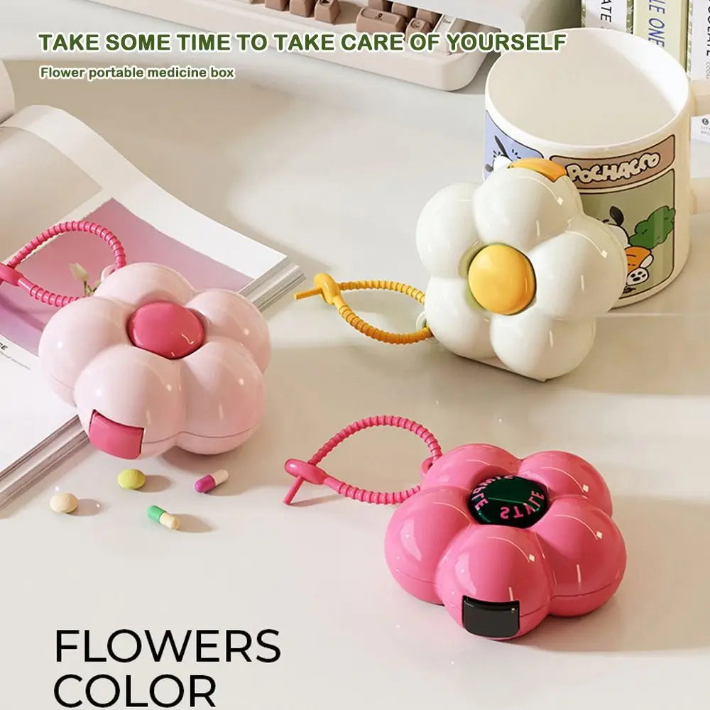 Cute Flowers Storage Box Pendant Dopamine with Dividers Jewelry Case Waterproof Plastic Medicine Box Travel