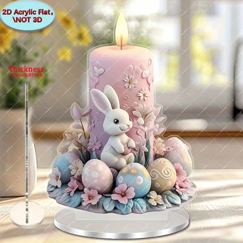 Rabbit and Flower Egg Festival Decorative Ornament, Suitable for Easter and Celebrations with Elegant Pink Lighting Design