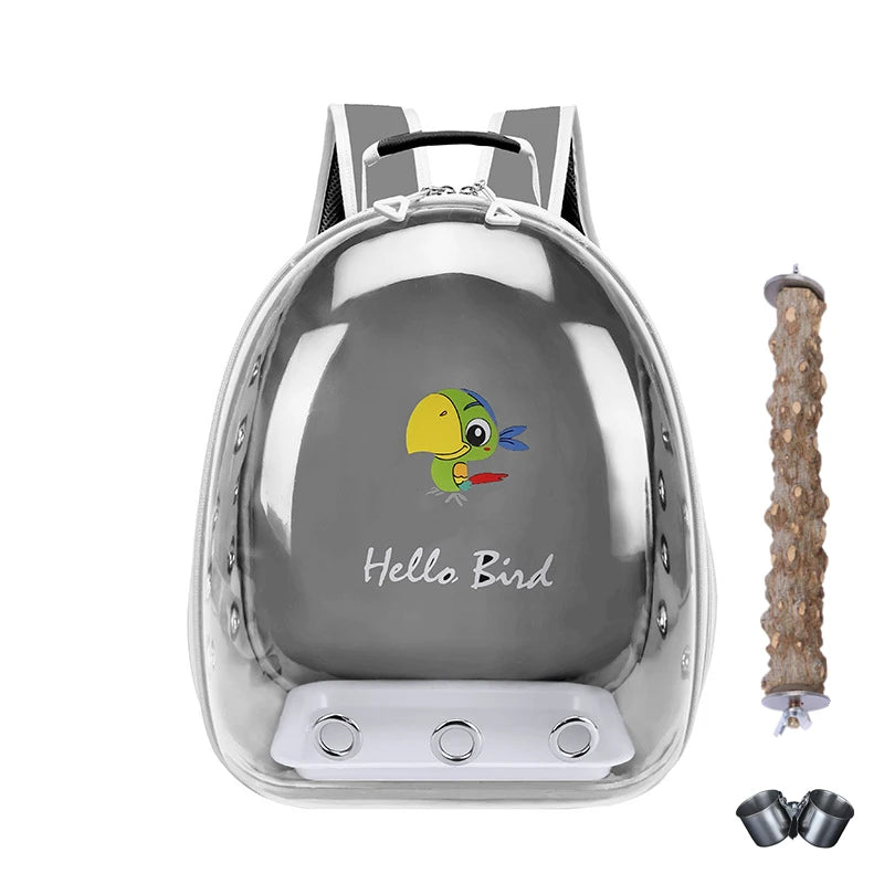 Portable Bird Cage with Prech Feeder and Tray, Acrylic Pet Backpack Bag, Parakeet, Cockatiel, Parrot, Bunny, Travel