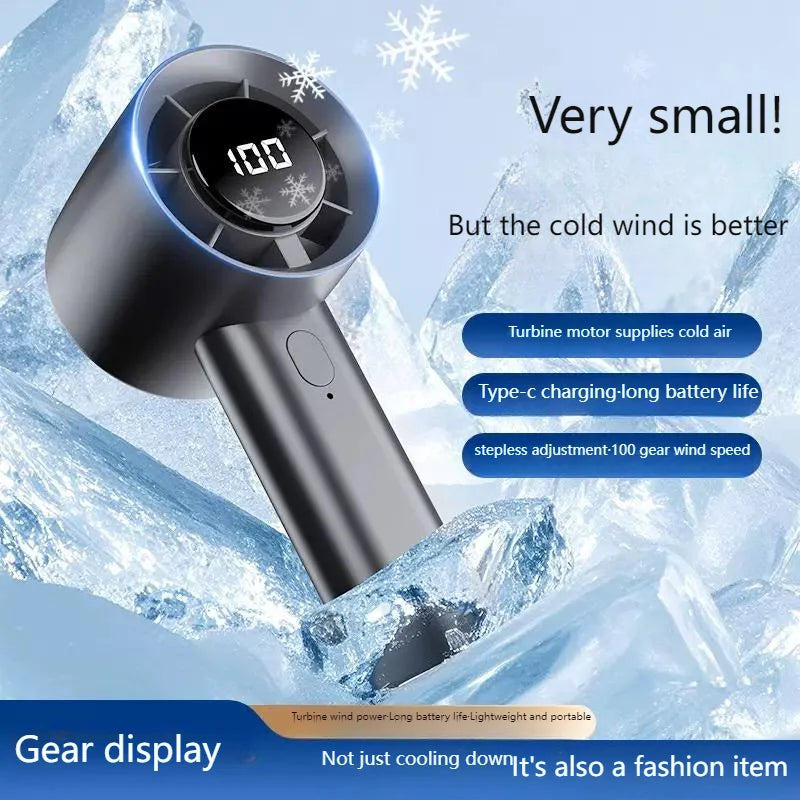 Portable Mini Handheld Fan with LED Display Semiconductor Refrigeration 100 Speeds USB Rechargeable Battery Outdoor Fan