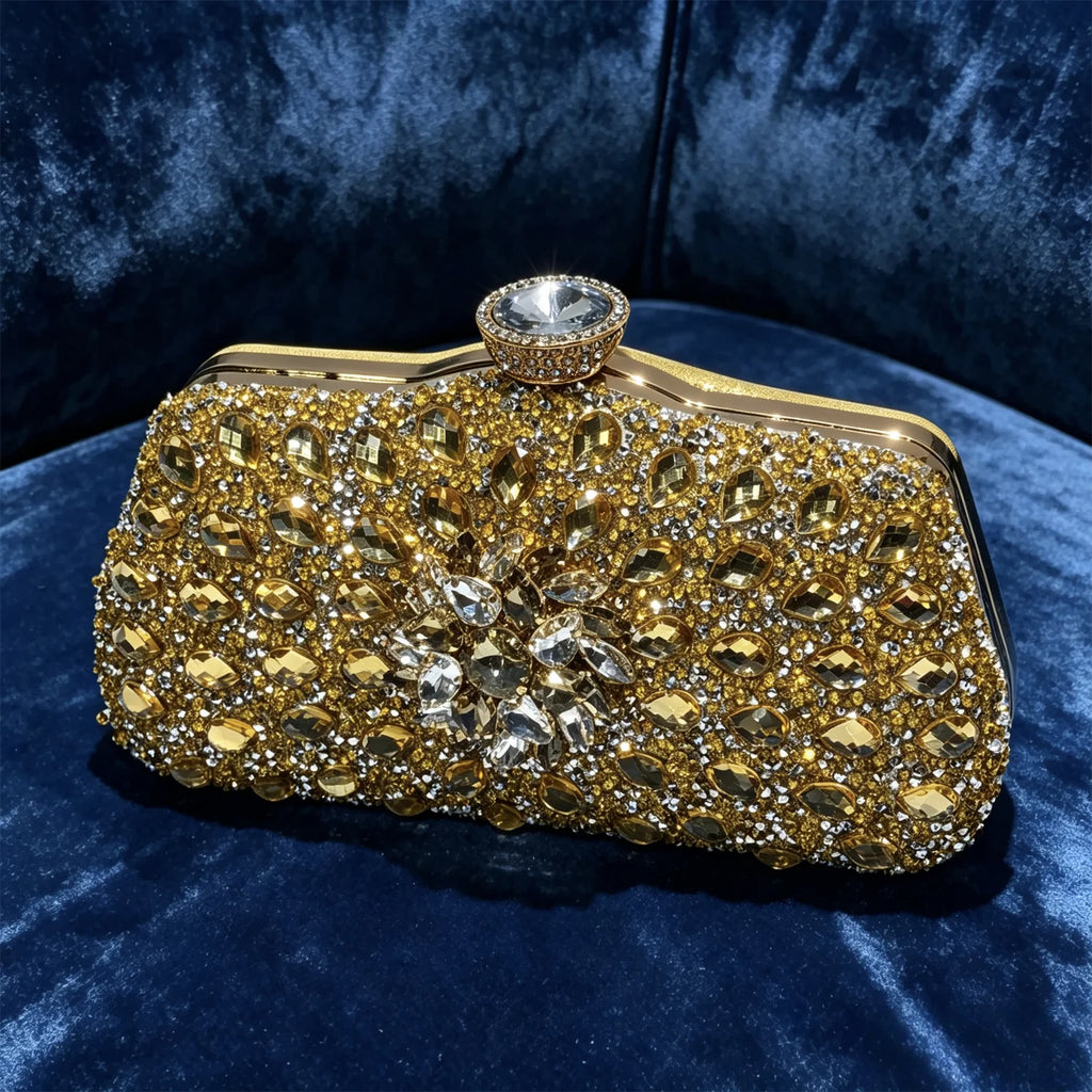 Sky Gold Elegant Nigerian Rhinestone Wedding Shoe and Bag
