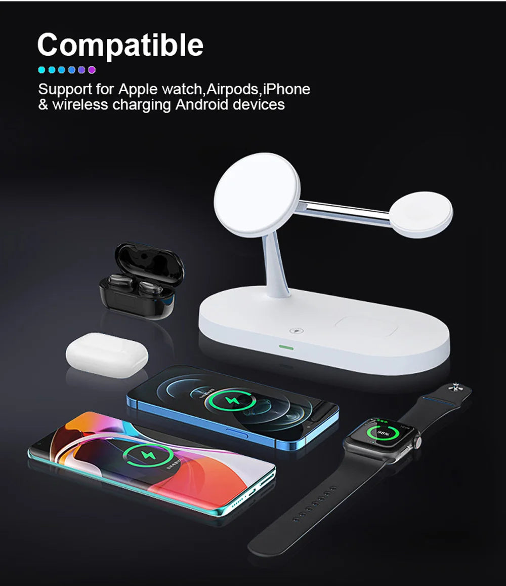 5 in 1 Magnetic Wireless Chargers Stand For iPhone 13 14 Charger Dock Station for Airpods Pro Wireless Charger With night light