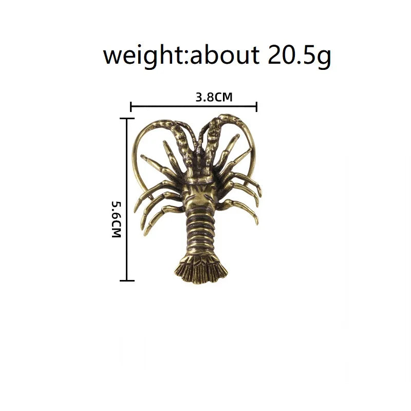 Brass Artificial Simulation Animals Lobster Miniature Figurines Lifelike Crayfish Shrimp Doll Toy Vintage Tea Pet Desktop Decor