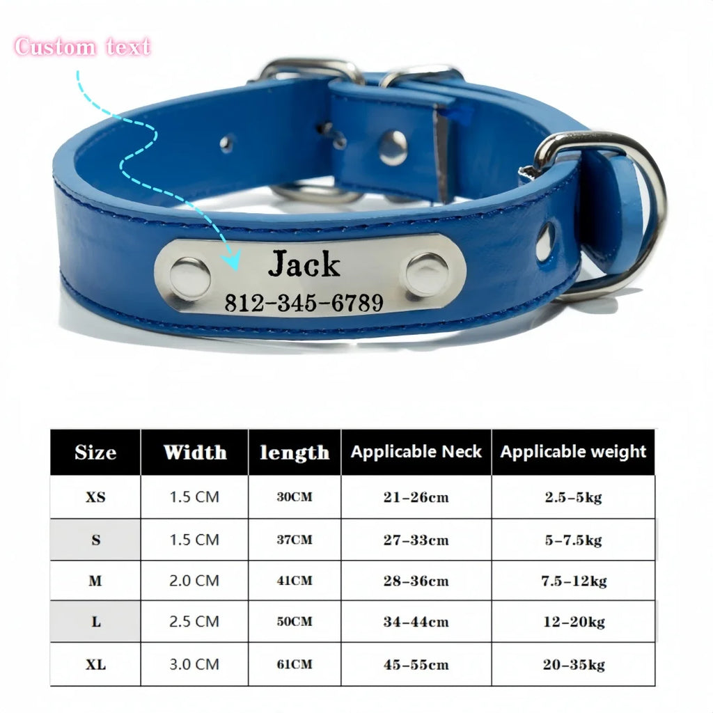 Personalized Name Carved Dog Collar ID Tag  Anti-lost Solid PU Leather Collar For Small Medium Large Dogs Puppy Cat Pet Supplies