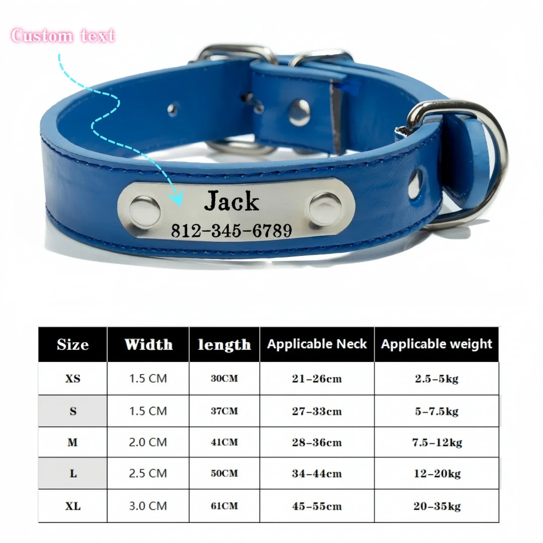 Personalized Name Carved Dog Collar ID Tag  Anti-lost Solid PU Leather Collar For Small Medium Large Dogs Puppy Cat Pet Supplies
