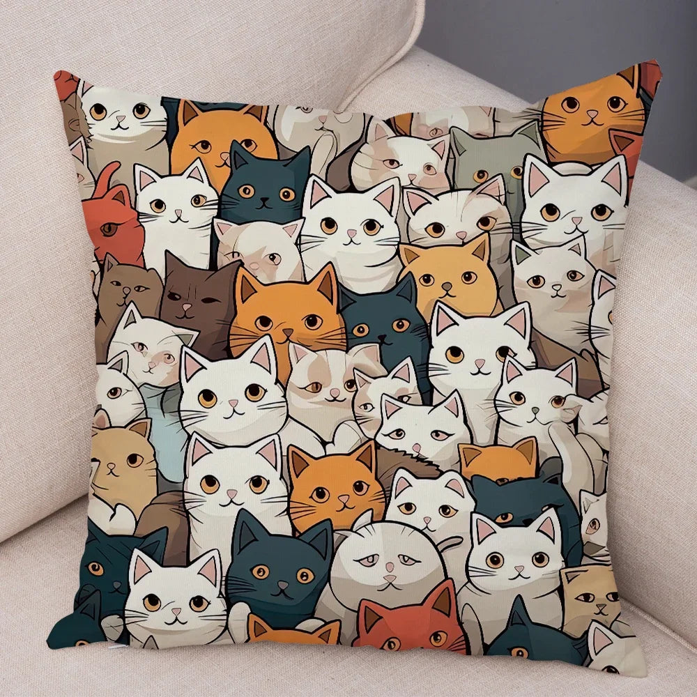 Cute Pet Hello Cat Cushion Cover Double Print Soft Plush Pillowcase for Sofa Home Car Decor Cartoon Animal Pillows Case 45x45cm