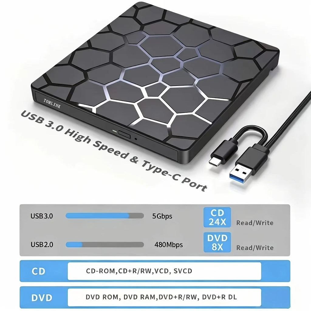 8‑in‑1 External Cd/dvd Drive Features USB 3.0 &amp; Type‑c