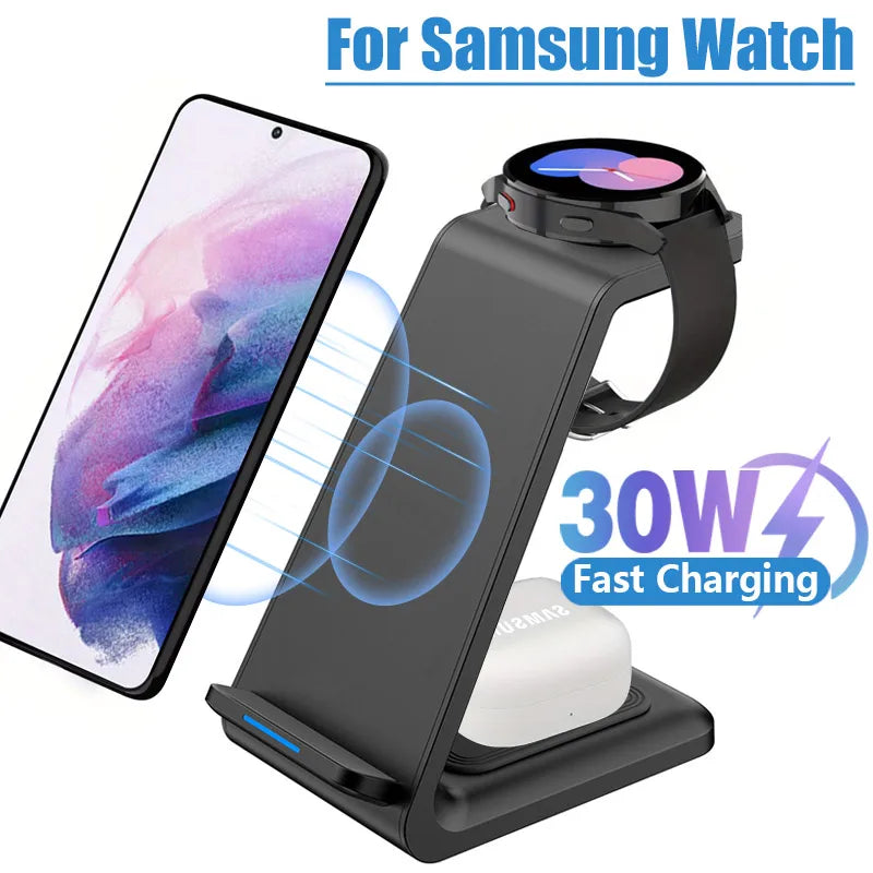 3 in 1 30W Travel Wireless Charger For Samsung Galaxy S23 S22 Watch 6 pro/5/4/3 Active 1 2 Buds Pro Plus Fast Charging Station
