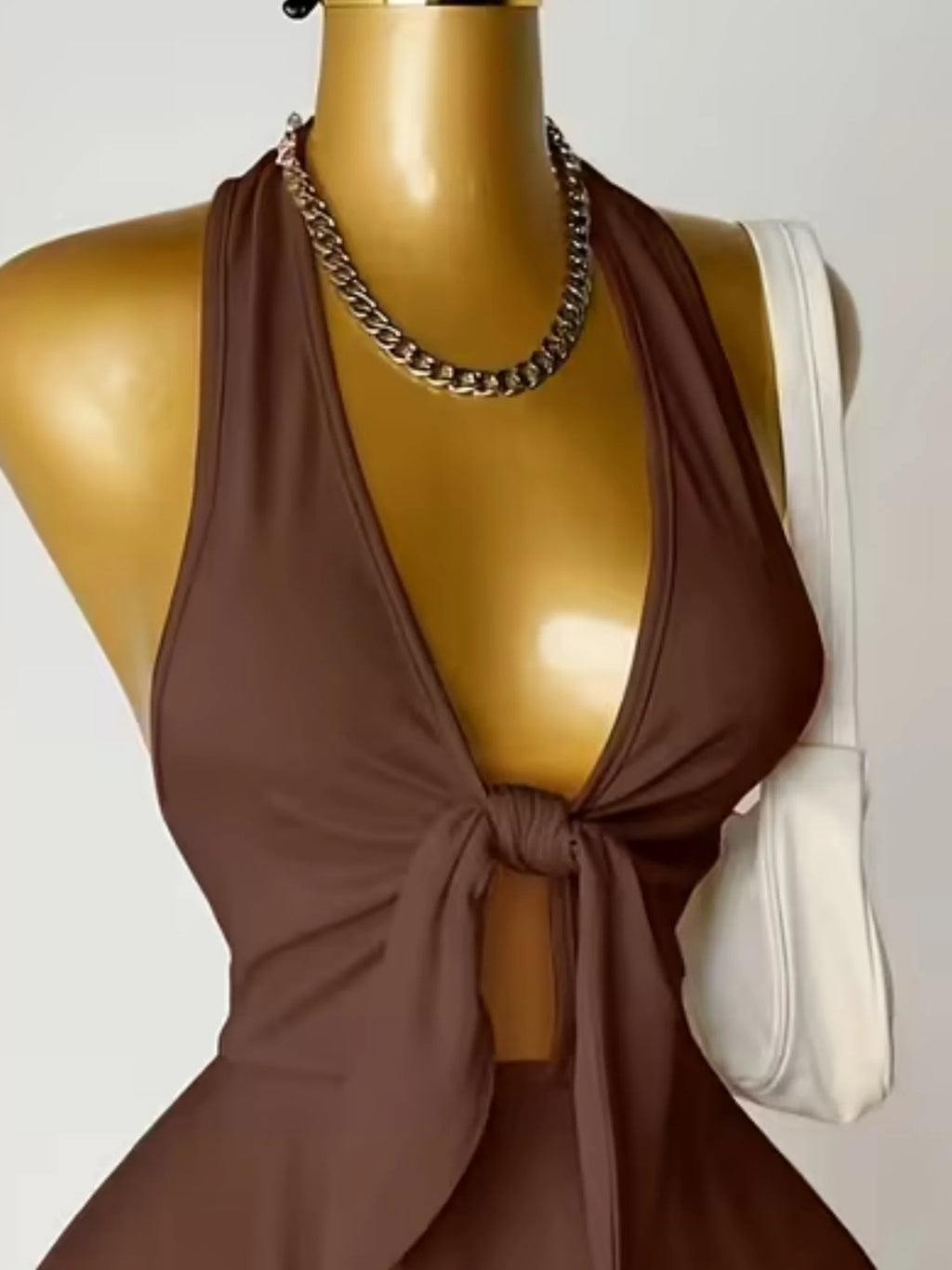 Women Halter Deep V Front Tie Cut Out Mini Dress Summer Y2k Night