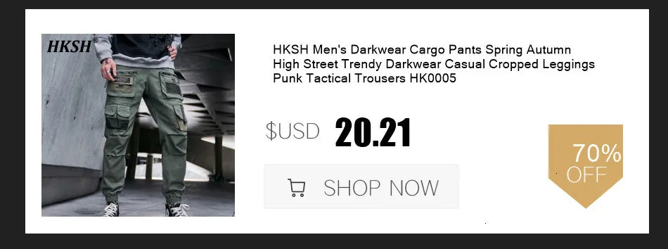 HKSH Spring Autumn New Outfit China-Chic Dark Ribbon Zipper Men Tide Dark Hooded Sweatshirt Original Punk Ins Cargo Pants HK0531
