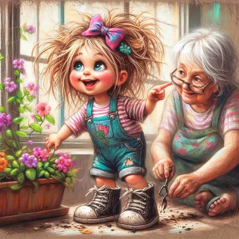 Huacan 5D DIY Diamond Painting Portrait Grandma Kits Full Drill Embroidery Old Lady Rhinestone Pictures Mosaic Animal Home Decor
