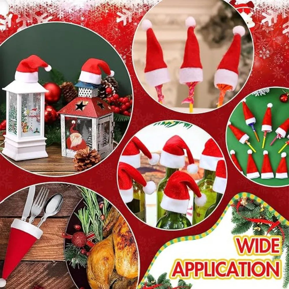 30/60PCS Mini Santa Hat Decor Xmas Wine Bottle Topper Candy Wrapper Christmas Tree Pendant Ornament Holiday 2026 Party Favors