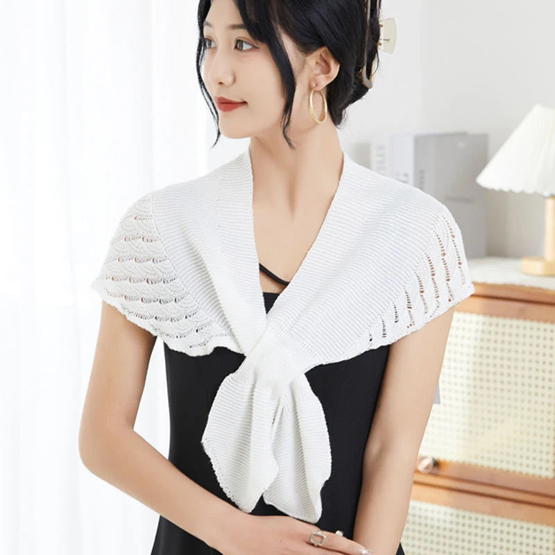 Winter Warmer Solid Color Blouse Cover Shoulder Korean Cape Fake Collars Knotted Scarf Thick Muffler Women Knitted Shawl Scarf