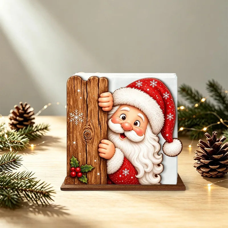 Santa Claus Wooden Napkin Holder Christmas Table Decor Desktop