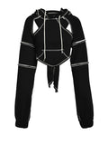 EAM Backless Cut-out Topstitched Bow Sweatshirt New Hooded Long Sleeve Women Big Size Fashion Spring Autumn 2026 1DF182001