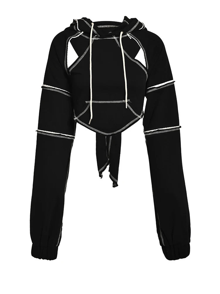 EAM Backless Cut-out Topstitched Bow Sweatshirt New Hooded Long Sleeve Women Big Size Fashion Spring Autumn 2026 1DF182001