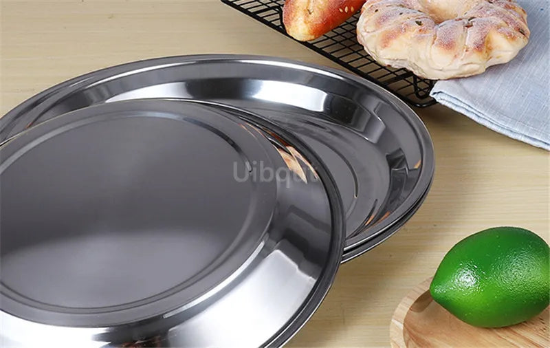 Thick Stainless Steel Plate round Large Disc Flat Bottom Shallow tray Extra Large Fish Head fruite meat Plate Restaurant Hotel