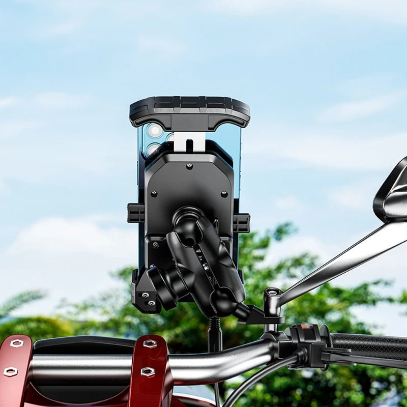 2022 Upgraded 12V Motorcycle Phone Holder 20W Type C PD Quick Charger 15W Wireless Charger Cradle Holder for 4.0-7.0" Cellphone