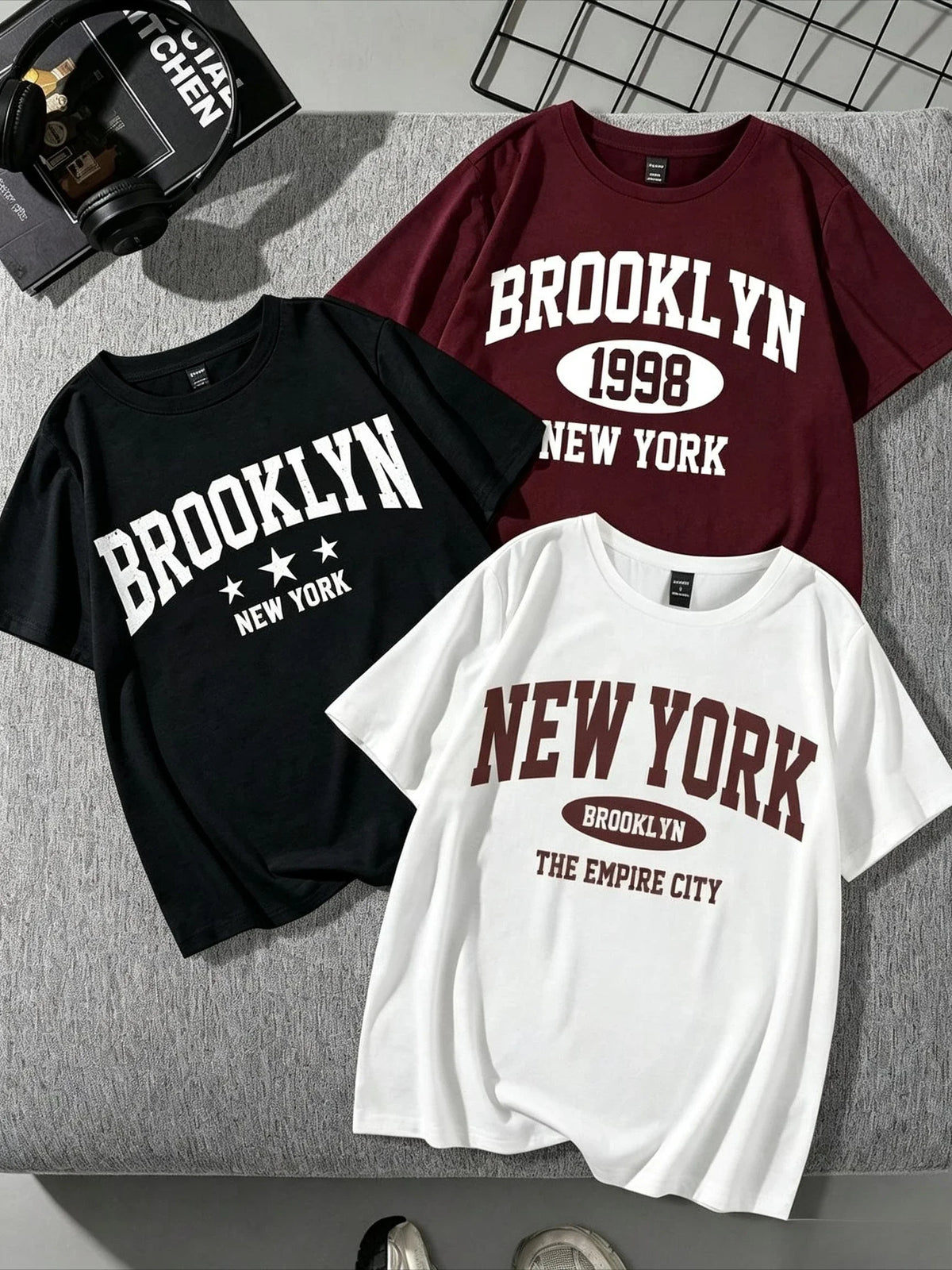 Women's Oversized Text-Print T-Shirts, 3 Pack
