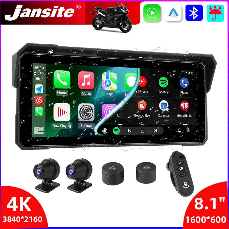 Jansite Portable 8.1 inch IP67 Waterproof Motorcycle 4K DVR