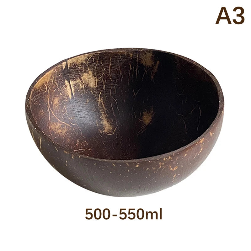Kitchen Natural Coconut Bowl Set Wooden Salad Ramen Wood Spoon Coco Smoothie Tableware