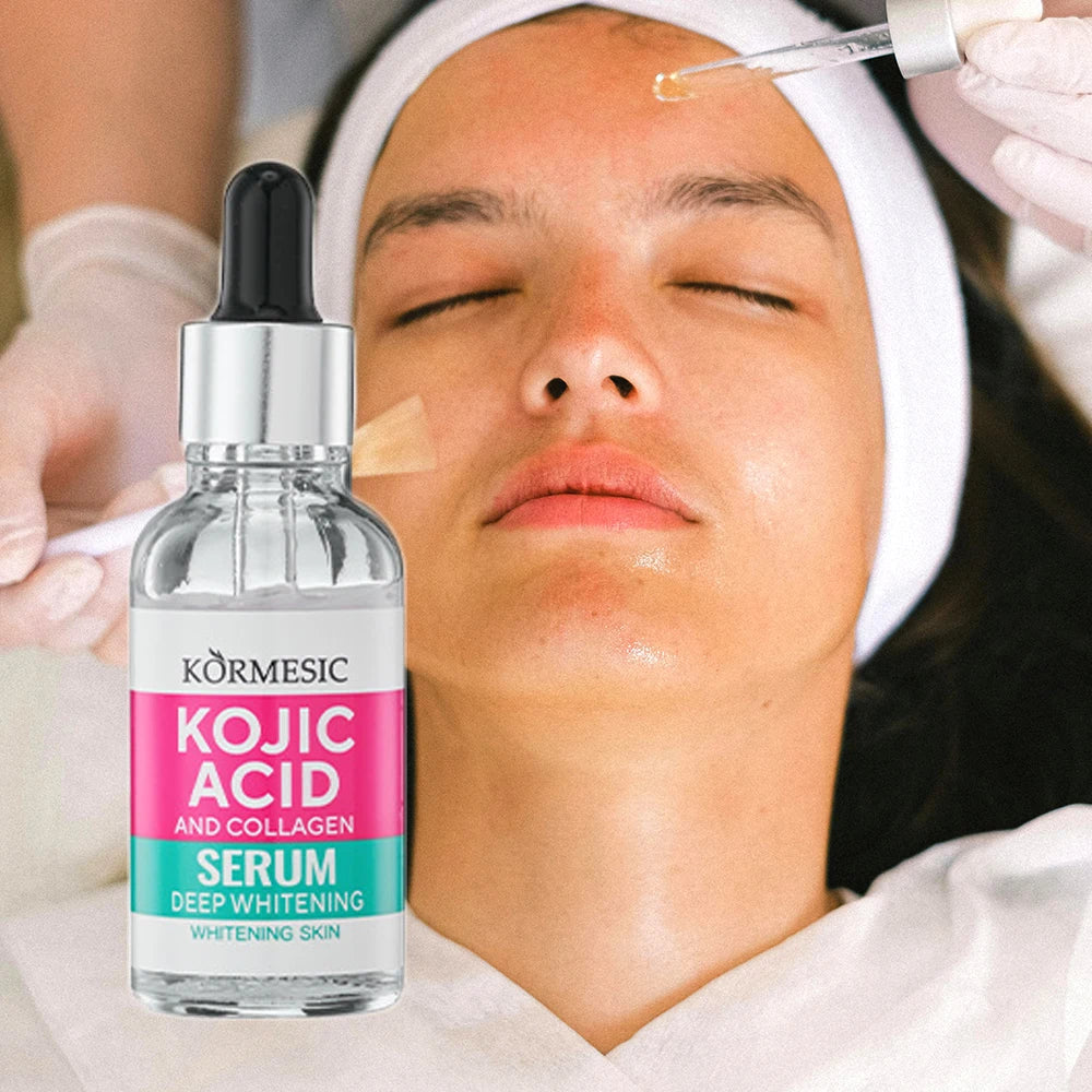 Kojic Acid Collagen Whitening Freckle Serum Remove Dark Spots Fade Melasma Melanin Brighten Repair Dull Face Skin Care Cosmetics