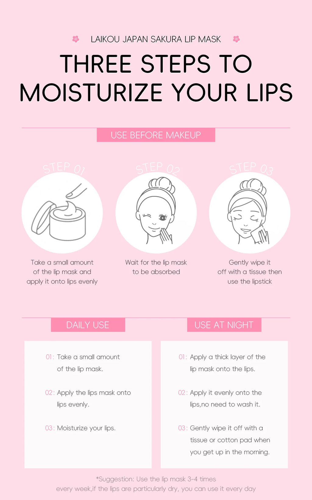8g LAIKOU Sakura Lip Sleeping Mask Hydrating Moisture Nutriousing Wrinkle Smoothing Dryness Lip Mask Korean Cosmetics Skin Care