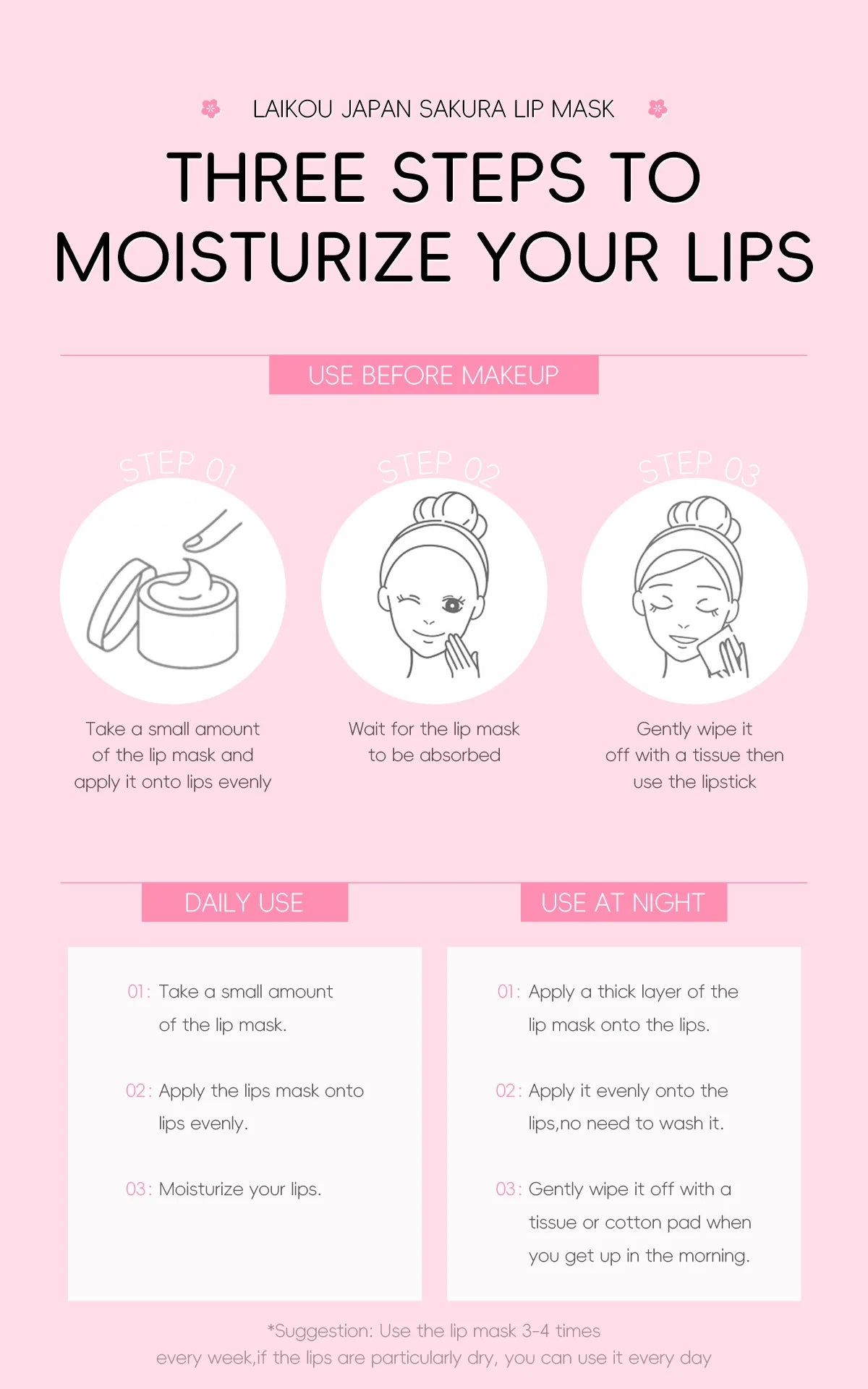 8g LAIKOU Sakura Lip Sleeping Mask Hydrating Moisture Nutriousing Wrinkle Smoothing Dryness Lip Mask Korean Cosmetics Skin Care