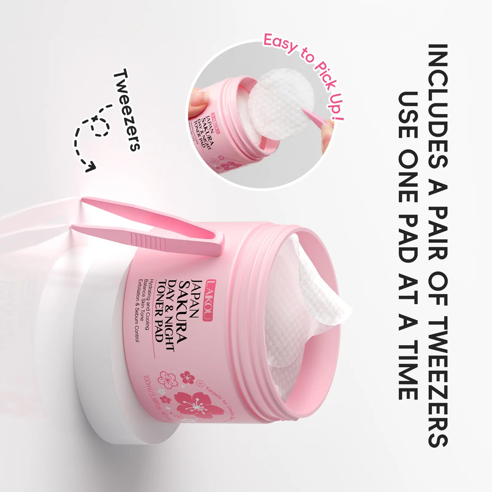 Japan Sakura Toner Pads 100ml 40pads Day Night Use Remove Makeup Cleanse Moisturize Face Care Hydrating Treatment  Skin Care