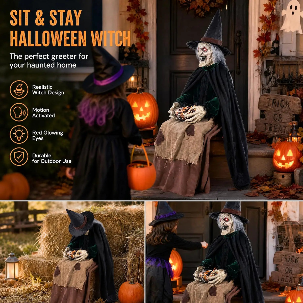 Animated Halloween Witch, Sound and Motion Activated