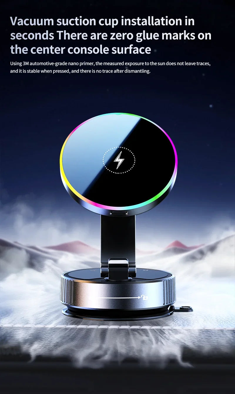 Cooling Magnetic Car Wireless Charger Car Phone Holder Mount Fast Charging for iPhone 15 14 13 Pro Suction Cup Vacuum Foldable
