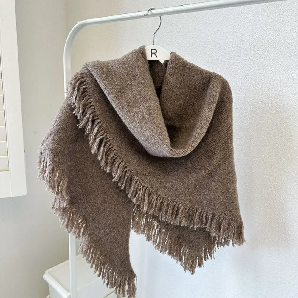 High Quality Winter Triangle Shawl Versatile Tassel Knitted Shawl Wraps Thickned Cold Proof Blanket Scarf for Women