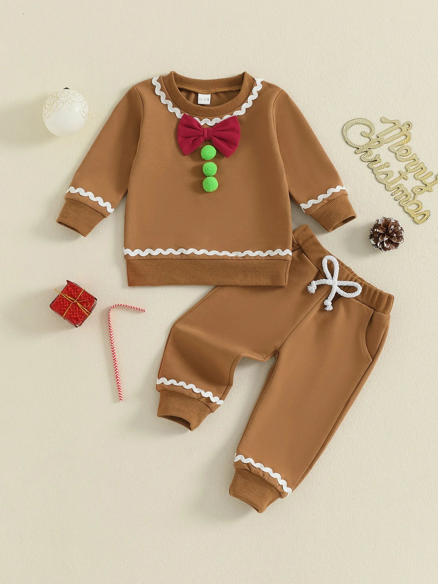 Toddler Baby Boy Girl Gingerbread Outfit Long Sleeve Sweatshirt and Pants Infant Newborn Christmas Outfits