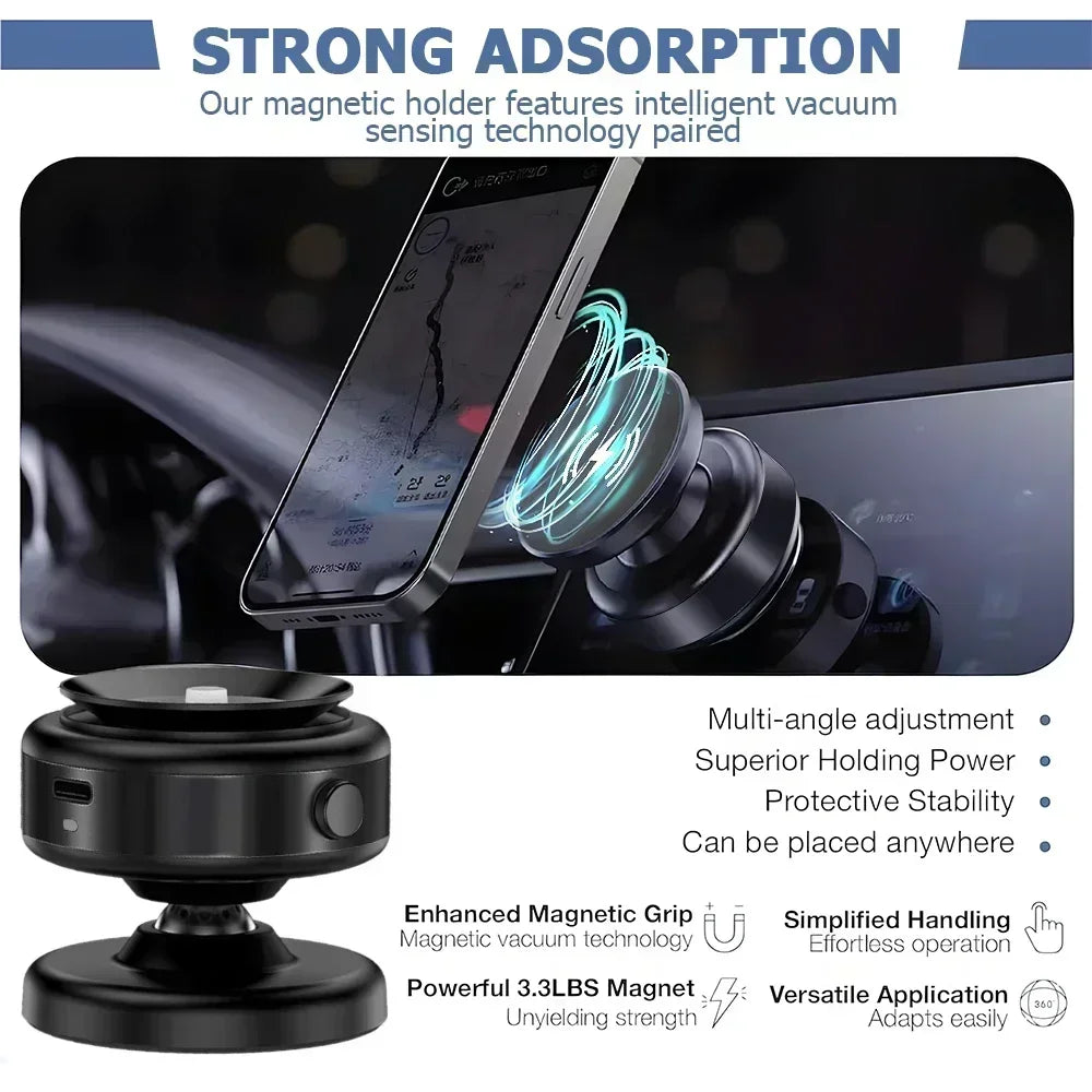 Car Center Console Wireless Charger Magnetic Vacuum Suction Cup Phone Holder for Magsafe iPhone 16 15 14 13 Fast Charging Stand