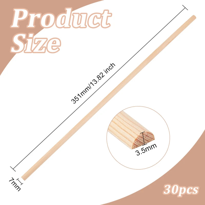 30Pcs Wooden Dowel Rods Half Round Dowel Rods Unfinished Wood Craft Sticks Arch Wood Dowel Rods Half Round Craft Sticks