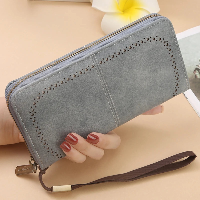 RFID anti-theft long wallet for men and women; 2025 cross-border new version; large capacity mobile phone bag; vintage hollowedo