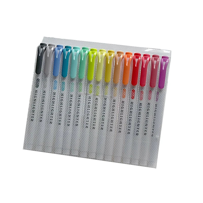 15 Colors Double Headed Highlighter Pen Set Fluorescent Drawing