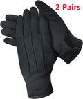 2 Pairs Cotton White Gloves Anti Slip Grip Dotted Men Parade Gloves Black Formal Cosplay Party Costume Driving Gloves Supplies