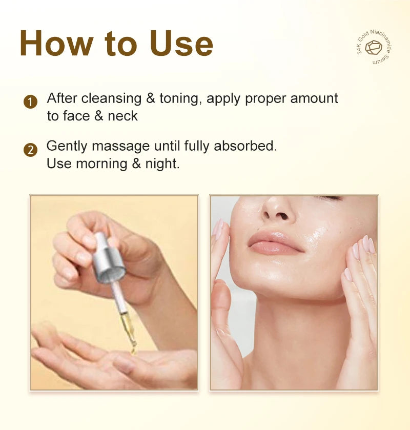 AUQUEST Niacinamide Face Serum Whitening Dark Spot Remover 24K Gold Serum Hyaluronic Acid Anit-Wrinkle Facial Serum Skin Care