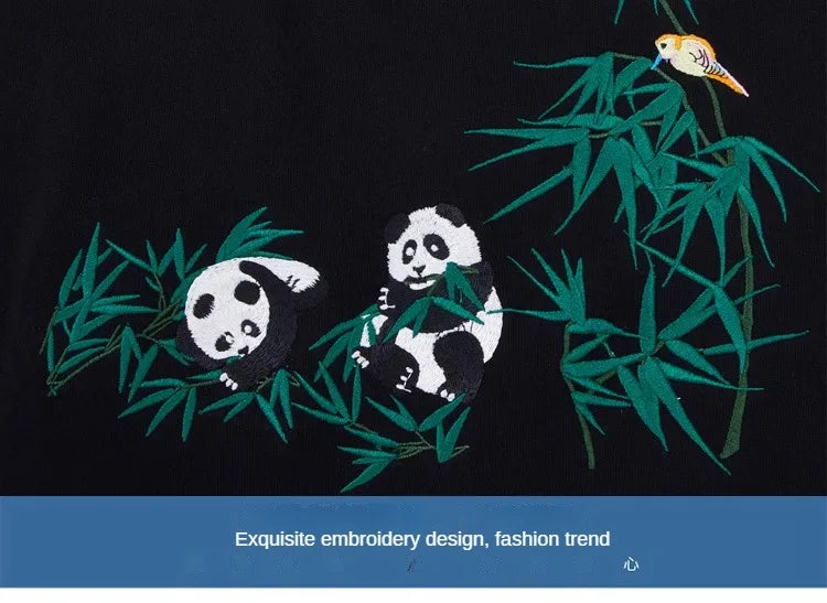 Fashion Crewneck Sweatshirt Men Bear Embroidery Hoodies Women Casual Chinese Panda Bamboo Fleece Designer Harajuku Pullover 2024