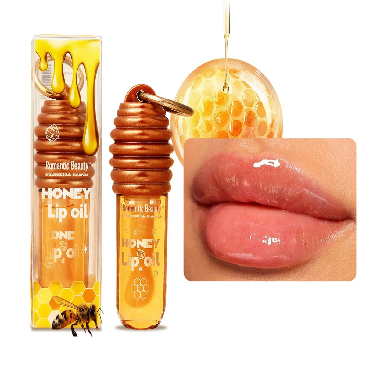 Honey Lip Oil Essence Moisturizing Lip Gloss with Keychain