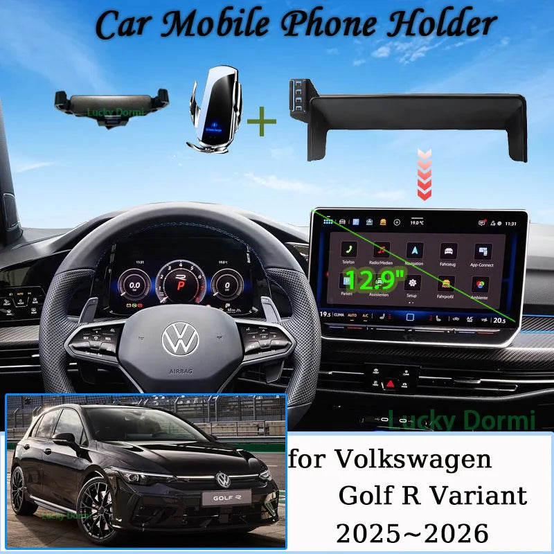 Mobile Phone Holder for Volkswagen Golf R Variant 2025 12.9"Screen Wireless Charger Bracket Gravity Stand MagSafe Car Accessory