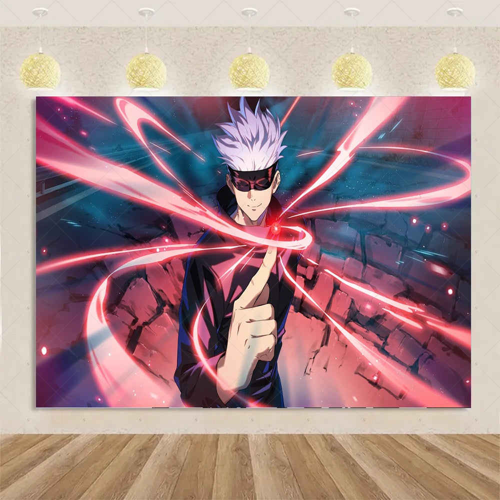 Jujutsu Kaisen Theme Background Birthday Party Decorations Anime Character Gojo Satoru Backdrop Kids Poster Photography props
