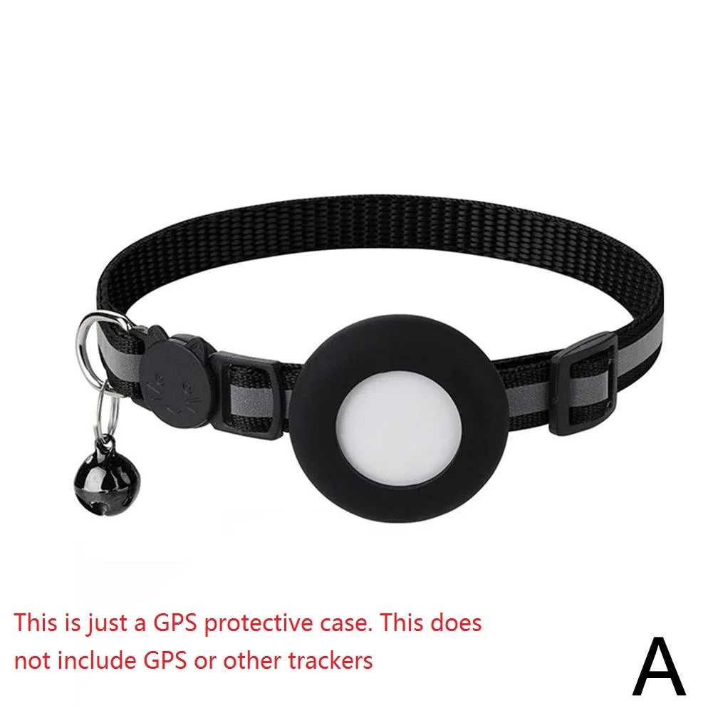 Pet Cat GPS Protective Sleeve With Bell Cute Reflective Cat Collar Address Night Tracking Cover Anti-Lost Cat Necklace